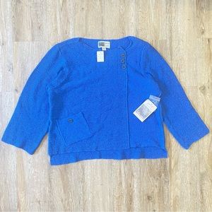 NWT royal blue habitat"clothes to live in" large pullover three button sweater